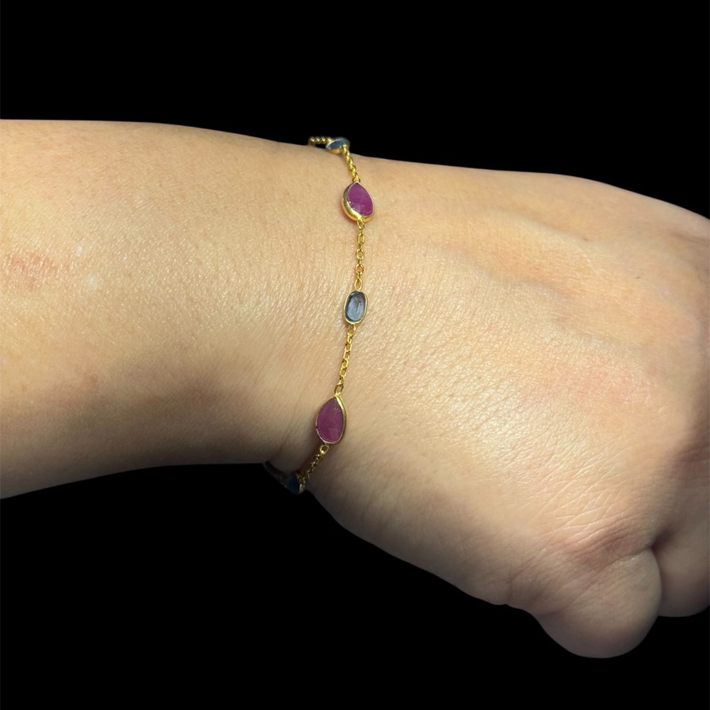 Handmade Ruby & Kyanite Bracelet |
925 Silver | 18K Gold Plated | Adjustable
